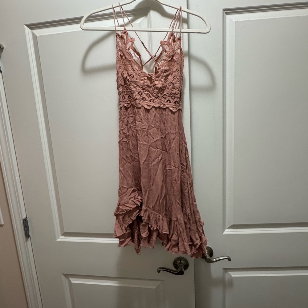 Elegant Lace Trim Pink Dress